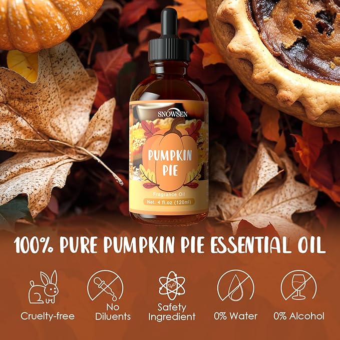 Pumpkin Pie Fragrance Oil 120ml, Autumn Essential Oil for Diffuser, Car Freshies, Long Lasting Fall Scent for Candle & Soap Making, Premium Grade with Dropper, 4 FL.OZ - Bloomnest