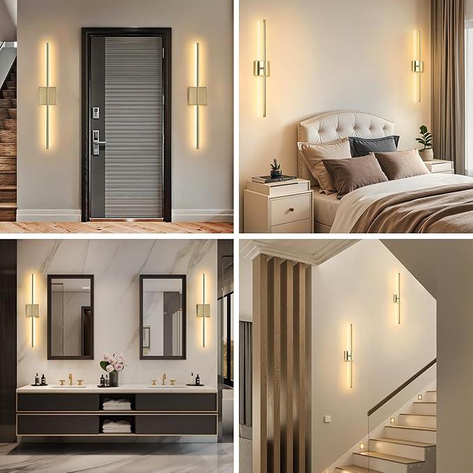 2 Pack Wall Sconces Battery Operated, Wall Sconces 3000K-6000K Dimmable Rechargeable Wall Sconce with Remote Control, 350°Rotate LED Wireless Wall Lights for Living Room, Hallway, Bedroom(Gold) - Bloomnest