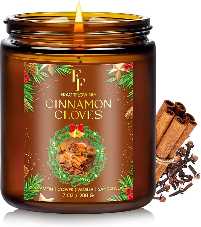 Christmas Candle, Cinnamon Cloves Scented Candles for Home, Holiday Candles Natural Soy Candle, Aromatherapy Candle 7 oz Jar Candles Christmas Gifts for Women Men - Bloomnest