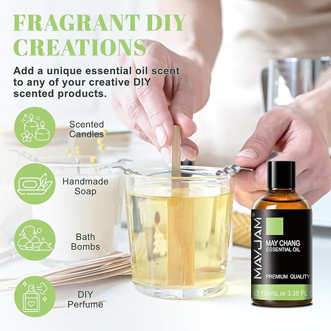 MAYJAM May Chang (Litsea Cubeba) Essential Oils 3.38 FL.OZ Pure May Chang Oil for Massage Skin Care Hair Care Diffuser Candle and Soap Making - 100ml - Bloomnest