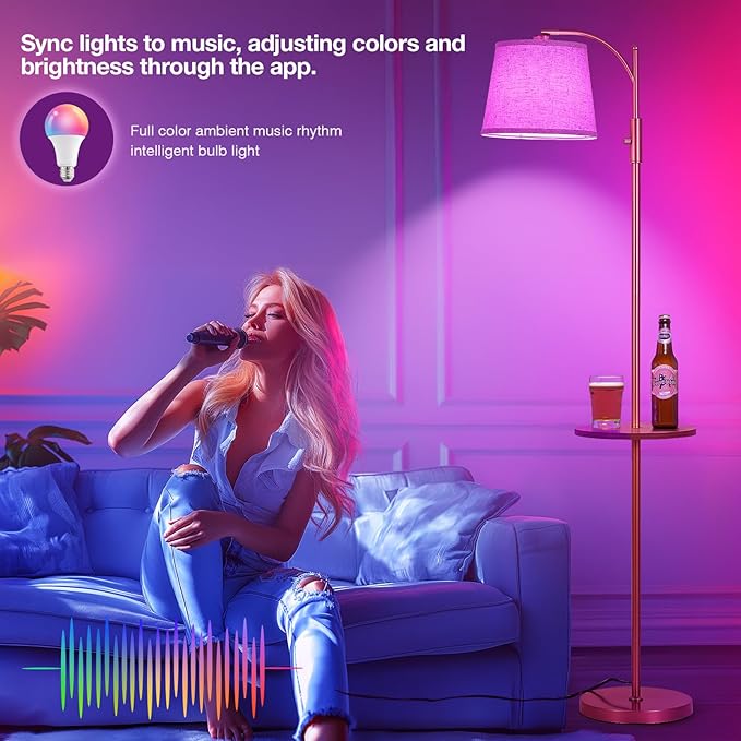 AIDENOEY Smart Floor Lamp with Side Table | Stepless Dimming, RGB Multi-Color | Adjustable Swivel Head | Voice Control with Alexa & Google Assistant |Golden Lamp for Living Room,Bedroom,Home Office - Bloomnest