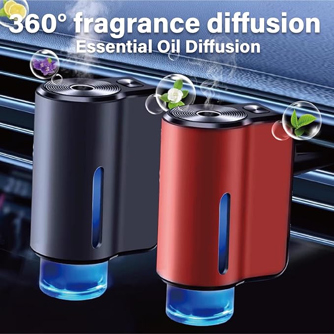 Smart Car Air Freshener,3 Levels Adjustable Strength, Rechargeable Aroma Diffuser, Built-in 220mAh, with 10pcs Aromatherapy Oil, Valentines Gifts for Women Men, Black & Red - Bloomnest