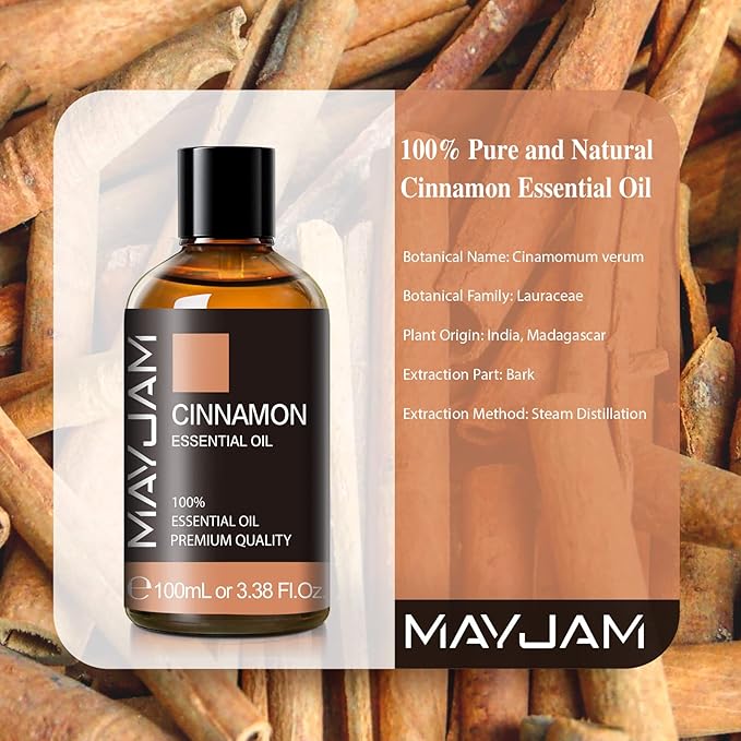 Cinnamon Essential Oil, MAYJAM Pure Essential Oils, 3.38FL.OZ Cinnamon Oil, Perfect for Diffusers Aromatherapy - Bloomnest