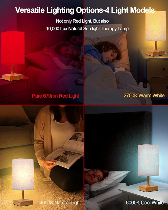 Red Light Night Light Lamp for Sleep, 670nm Red Nightlight Desk Lamp for Bedroom with Multi-Color and Brightness Options Remote Control USB Charging Elegant Design - Bloomnest