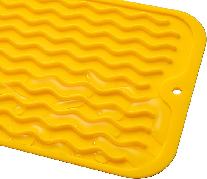 Silicone Dish Drying Mat for Multiple Usage,Easy clean,Eco-friendly,Heat-resistant Silicone Mat for Kitchen Counter,Sink,Bar,Bottle,or Cup Yellow M 17 inches x 6 inches - Bloomnest
