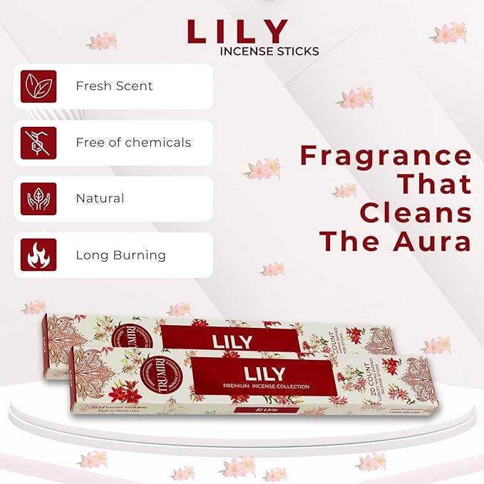 Lily Incense Sticks - Total 40 Insence-Sticks - Dual Pack of 20 Insense - Inciensos - Inscents - Natural Non Toxic Ingredients - Incents - Incence - Inscense - Insents TRUMIRI