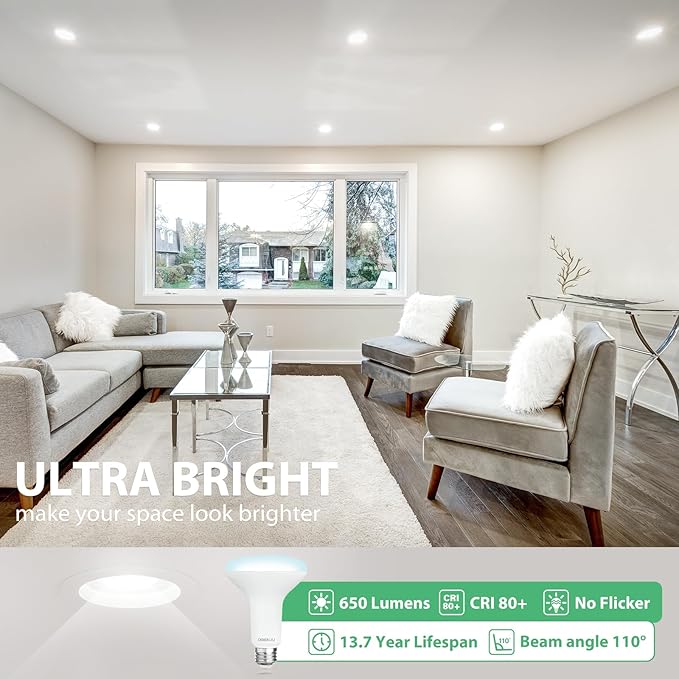 36 Pack BR30 LED Bulb, Dimmable Indoor Flood Lights 7W Equivalent 65W 5000K Daylight, CRI80, 650 LM, E26 Base, 15000 Lifetime Hours, Interior Energy Saving Recessed Light Bulb, Flicker-Free - Bloomnest
