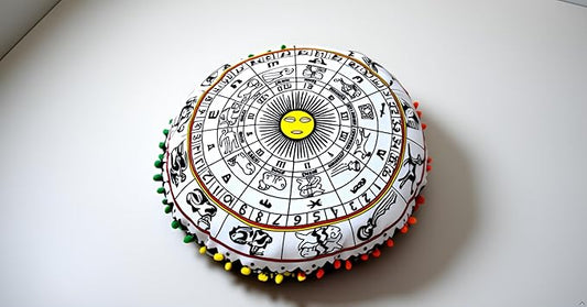 CRAFT KALA Large Round Bohemian Floor Pillow Pouf Cover Mandala Meditation Room Pillow Cover for Adults Boho Seating Poufs Cushion Cover for Kids Playroom 32" Round Yellow and White Zodiac - Bloomnest