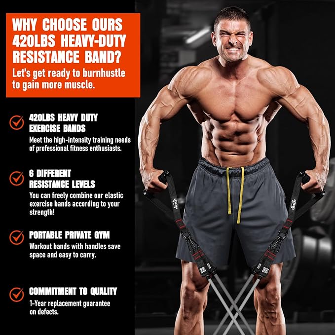 Heavy Resistance Bands for Working Out, 300LBS Exercise Bands with Handles, Workout Bands for Men, Weight Fitness Bands Set for Muscle Training, Strength, Slim, Yoga, Home Gym Equipment - Bloomnest
