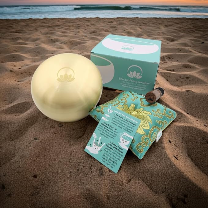 ZENPROSPERA Tibetan Singing Bowl Set – 6-Inch Sound Bowl for Meditation, Relaxation & Stress Relief | The ZenProspera Bowl - Lotus Edition - With Mallet, Gift Box, & Cushion