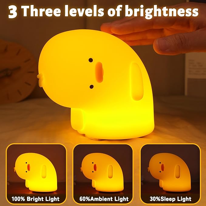 Attivolife Duck Night Light, Silica Gel Nursery Bedside Lamp with Dimmable Rechargeable Timer, Great Decor Piece for Bedrooms, Study, Creative Gift Idea Appeals to Mother Kids Friends Family - Bloomnest