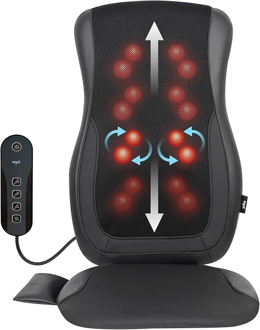Mynt Black Acupressure Massage Chair Pad with 4 Deep Kneading Nodes, Shiatsu Back Massager for Chair with Heat, Heated Back Massage with a Cushion for Deep Tissue, Gift for Christmas - Bloomnest