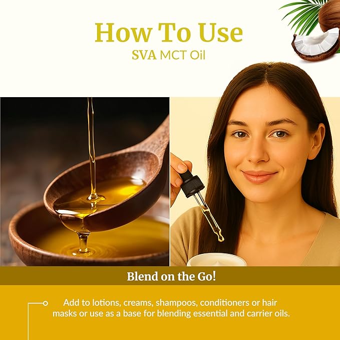 SVA MCT Oil Organic - 16 Fl Oz – 100% Natural Cold Pressed Organic MCT Oil - for Face, Skin Care, Hair Care, Scalp Massage & Body Massage – Carrier Oil - Bloomnest