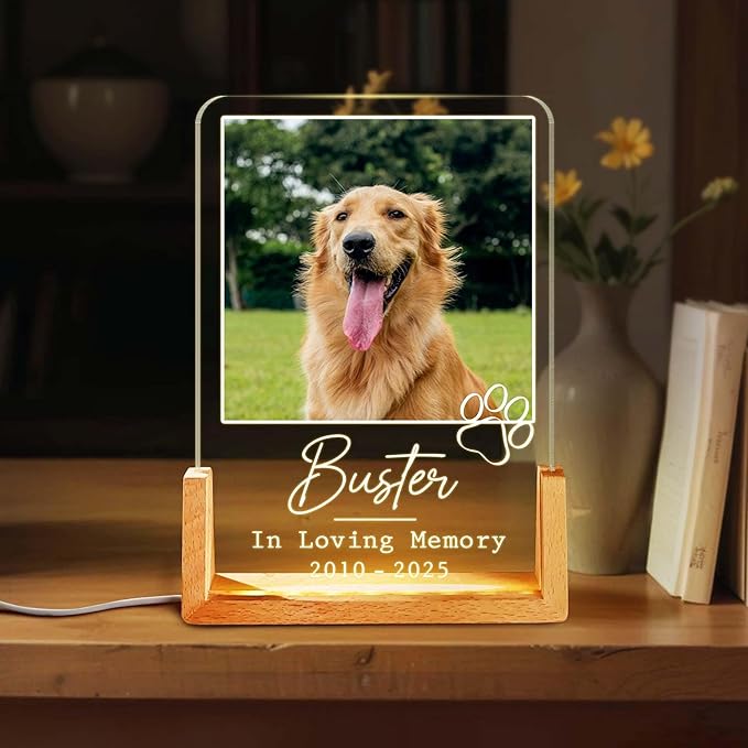 Personalized Pet Memorial LED Night Light, Custom Dog & Cat Photo Plaque, Pet Lover Keepsake, Animal Memorial Frame, Sympathy Gift for Pet Loss, Gifts for Dog and Cat Owners Table Decor - Bloomnest
