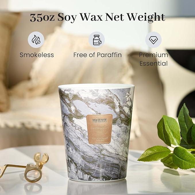 M&SENSE EucalyptusMint Scented Candles for Home, 3-Wick Highly Scented Jar Candles, Extra Large Candle 35 Oz 150 Hours Long Lasting Burning, Relaxing Aromatherapy Candle for Stress Relief, Meditation - Bloomnest