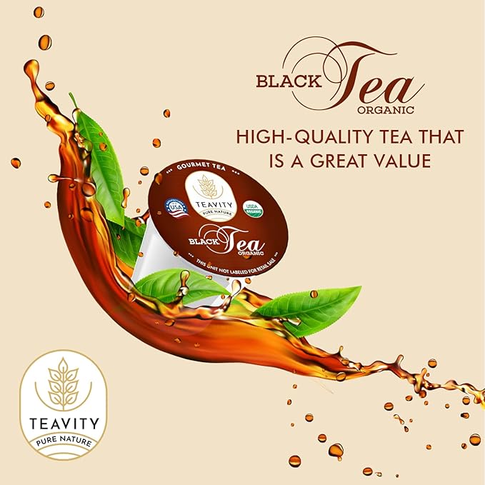 Teavity Organic Black Tea Pods for Keurig - Premium Unsweetened, Naturally Caffeinated Tea for KCup - Hot or Iced (36 Pods) - Bloomnest