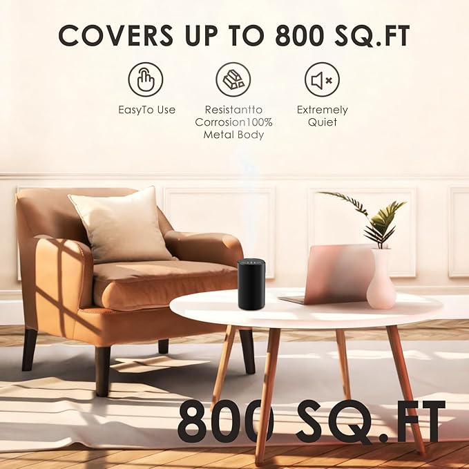 Waterless Essential Oil Diffuser, Battery Powered Mini Scent Air Machine, Aromatherapy Mist Diffuser for Home Room Car Office (Black Aluminum Alloy) - Bloomnest