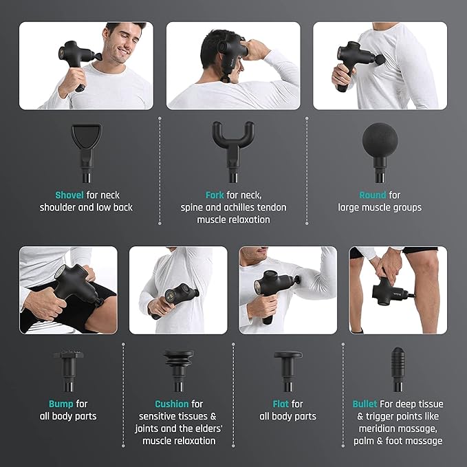 Mebak 3 Massage Gun, Massage Gun Deep Tissue for Athletes, Professional Muscle Percussion Massager, Massager for Shoulder Leg Back Body Pain Relief, Quiet Portable Sport Tool, Gifts for Him - Bloomnest