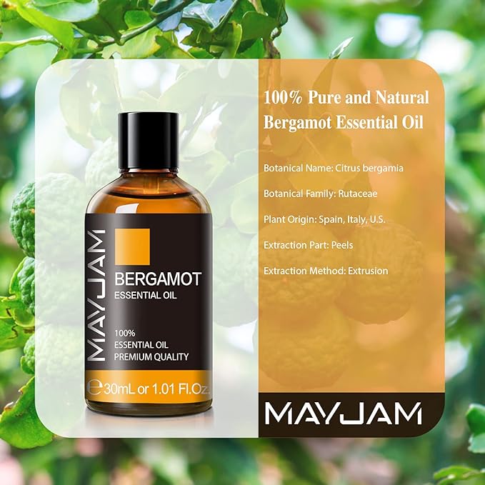 Bergamot Essential Oil 30ml/1.01fl.oz, MAYJAM Premium Bergamot Oils for Diffuser, Soap Making, Candle Making, Long Lasting Scents - Bloomnest
