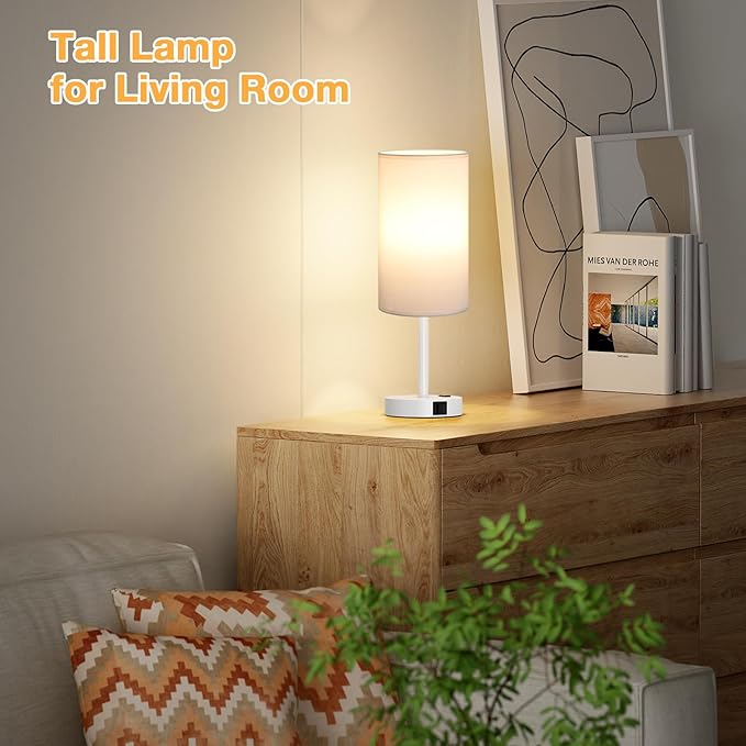 Dicoool Touch Bedside Table Lamp with USB - 3 Way Dimmable White Lamp for Bedroom Nightstand, Desk Lamp with Charging Station for Dorm, Office, Kids Room, Living Room - Bloomnest