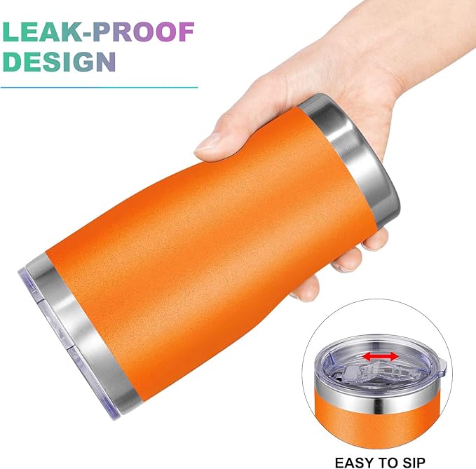 VEGOND 20oz Tumbler Stainless Steel Tumbler Cup with Lid And Straw Vacuum Insulated Double Wall Travel Coffee Mug(orange package 12)