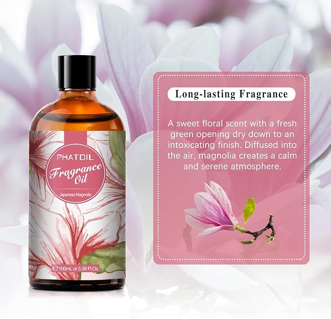 PHATOIL 3.38FL.OZ Japanese Magnolia Fragrance Oils for Aromatherapy, Essential Oils for Diffusers for Home, Perfect for Diffuser, DIY Candle and Soap Making, DIY Scented Products - 100ml - Bloomnest