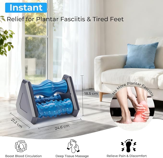 Foot Roller Massager for Plantar Fasciitis Relief – 3-in-1 Foot & Calf Reflexology Massager for Neuropathy, Circulation, Heel, Arch & Sole Pain Relief - Bloomnest