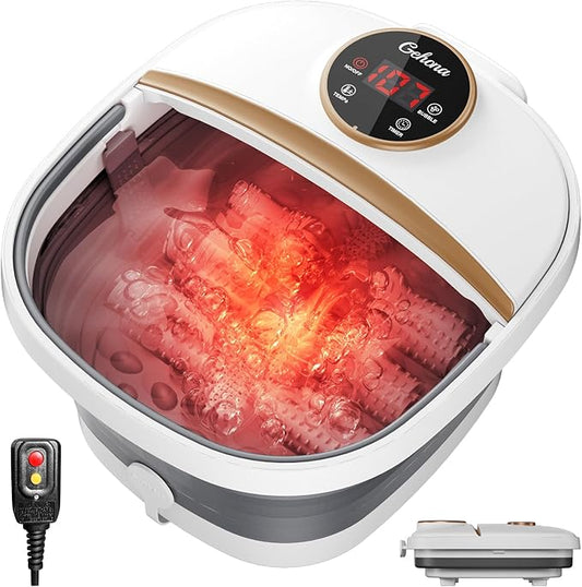 Collapsible Foot Spa Bath with Heat,Foot Massager with Two Side Supports,Leakage Protector,Temperature Control,Bubbles,Red Light,Timer, Feet Spa Tub,Feet Soaker,Gifts (White) - Bloomnest