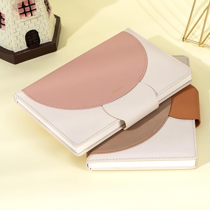 CAGIE Lined Journal for Women, 100GSM 192 Pages Leather JournalS for Writing with Buckle Closure,A5 Hardcover Diary Journaling Notebooks for Business Work School Note Taking 5.9" x8.5 (Brown & Pink) - Bloomnest