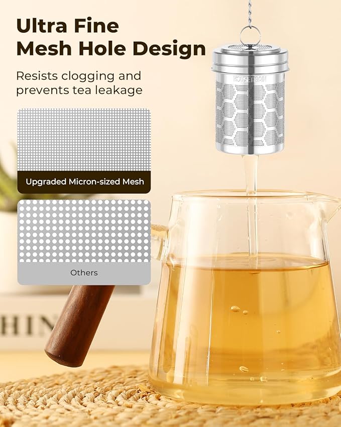 House Again 2 Pack Tea Strainers for Loose Tea, Extra Fine Mesh Tea Infuser, 304 Stainless Steel with Chain Hook, Loose Leaf Tea Steeper for Brew Tea Spices & Seasonings, Geometric Design - Bloomnest