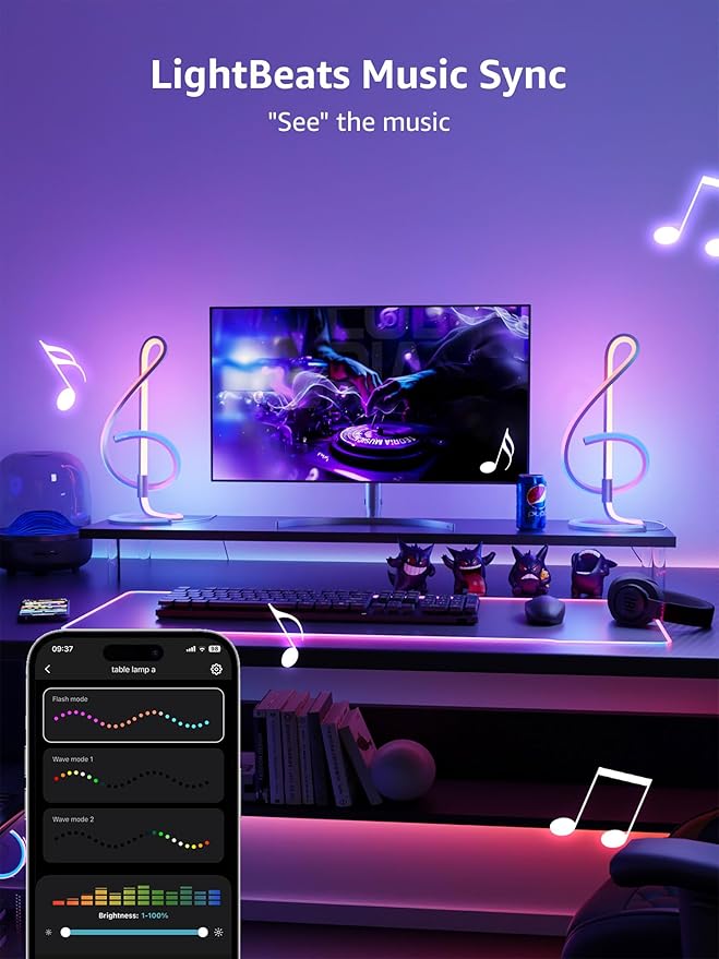 Lepro TB2 AI Smart Table Lamp, RGB+IC Addressable LED Lamps Alexa Google Home Enable, APP Control DIY Color Changing Modern Spiral Lamp, Music Sync, AI Generated Lighting LLM, 2.4 GHz WiFi/Bluetooth - Bloomnest