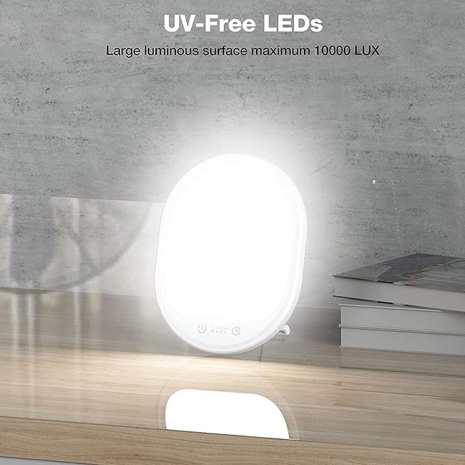 UV-Free 10000 Lux Daylight Lamp - Touch Control with 3 Brightness Levels & 4 Timer Functions, Large Surface & Rotatable Stand for Home/Office - Bloomnest