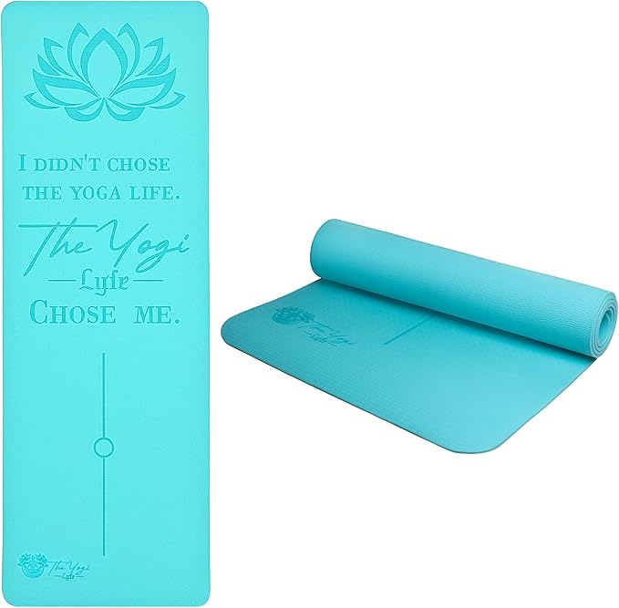 Yoga Mat – Laser-Engraved Affirmation, Non-Slip Eco TPE, 72" x 24" x 6mm, Lightweight Blue Mat for Mindful Movement and Recovery - Bloomnest