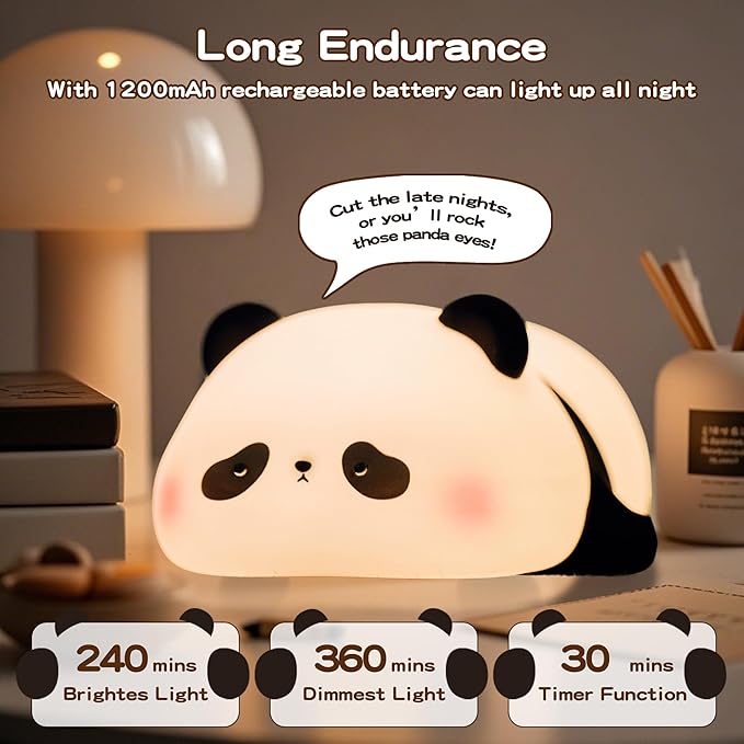 Cute Panda Night Light for Kids, LED Panda Lamp, Food Grade Silicone Novelty Animal Night Lamp,Dimmable Nursery Squishy Nightlight, Cool Gifts for Kids, Office Desk/Baby Boys/Girls Room Decor - Bloomnest