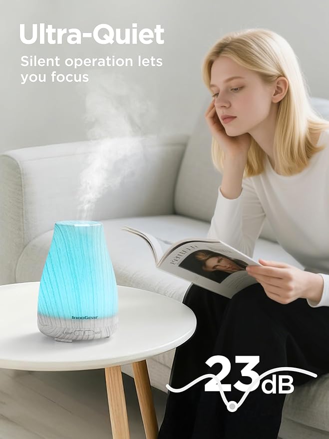 InnoGear Essential Oil Diffuser, Ultrasonic Diffusers for Home Aromatherapy Humidifier for Bedroom Room 7 Colors LED 2 Mist Mode Auto Off, White Grey - Bloomnest