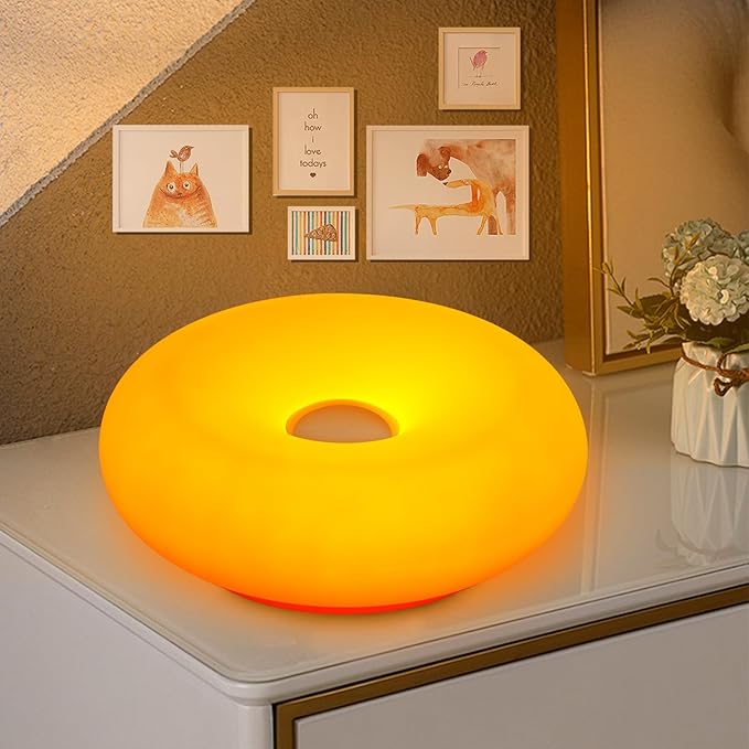 Donut Table Lamp,Creative Orange Donut Atmosphere Lamps with Plastic Shade,Retro-Modern Table Light,3-Color Dimmable Nightstand Lamp for Bedroom and Desk, Aesthetic Home Decor & Gifts (Orange) - Bloomnest