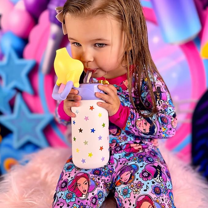 BOTTLE BOTTLE Kids Insulated Water Bottle with Straw Lid and Handle 16 oz Stainless Steel Vacuum Tumbler Water Bottles for School Outdoor Travel Gifts for Boys and Girls Stellar Pop - Bloomnest