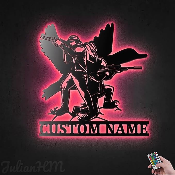 Lovely POD Personalized Metal Sign - Custom Name Father and Son Hunting Led Lights Wall Art, Personalized Hunter Name Decoration for Home, Duck Hunting Metal Home Decor - Bloomnest