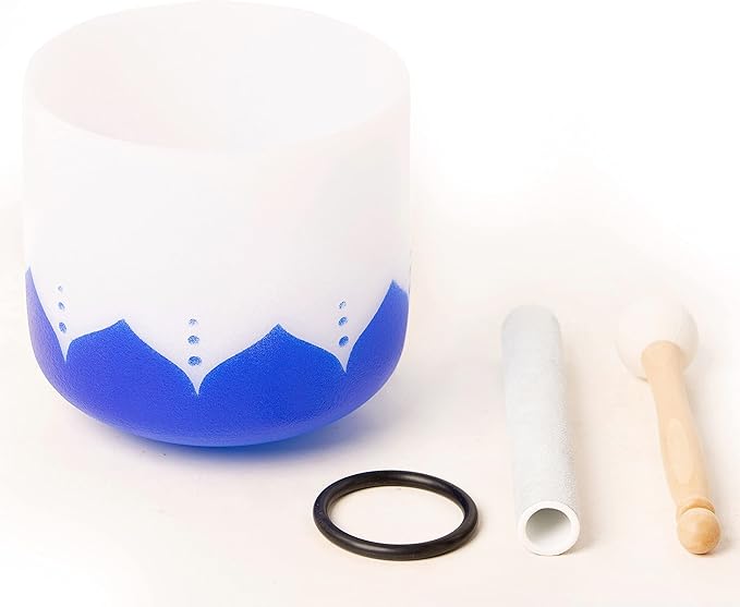 Leize Quartz Crystal Singing Bowl 432hz A Note Third Eye Chakra Indigo Lotus Design 7" Wide with Suede Striker - Bloomnest