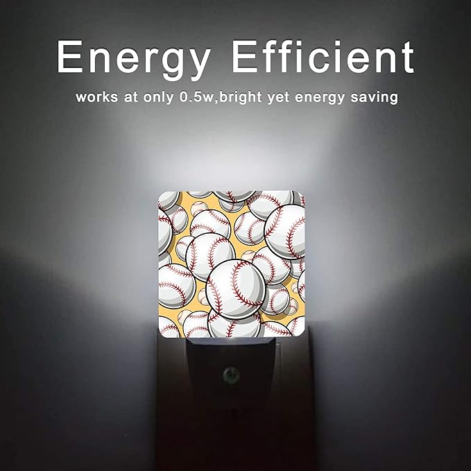 Ball Night Light,Baseball Softball Plug-in Night Lights with Dusk-to-Dawn Sensor for Bedroom, Bathroom and Living Room 0.5W Sleep Friendly Ideal for Women/Girls/Boys Gift - Bloomnest