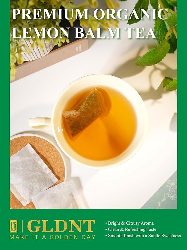 GLDNT Organic Lemon Balm Tea Bags, Natural Lemon Balm Herbal Tea, Lemony & Citrusy Flavor, Caffeine Free, 100 Count - Bloomnest