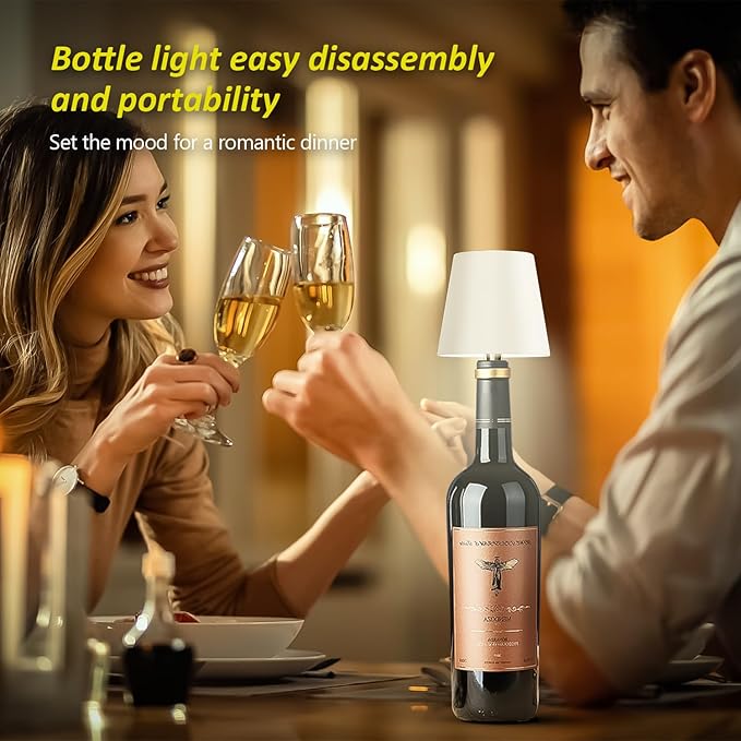 2025 New Wireless Bottle Lamp - LED Bottle Lights for Liquor & Wine Bottles, Cordless Lampshade, Whiskey Bottle Top Light, Bottle Stopper Night Light Kit, Rechargeable 3-Tone Touch-Dimmable - Bloomnest