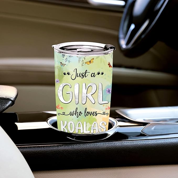 WAZONE Personalized Tumbler Just A Girl Who Loves Koalas Insulated Cup With Lid 20oz 30oz Stainless Steel Koala Bear Travel Coffee Mugs Flower Cute Animal Enthusiast Present For Girls Women - Bloomnest