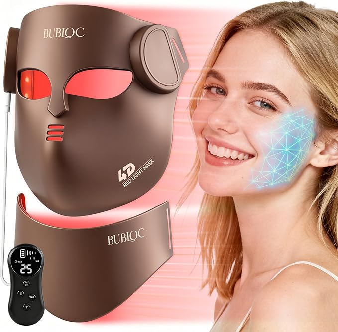 4D Wireless Red Light Therapy for Face and Neck with 400 LEDs,8+1 Color Light Therapy Mask with NIR, 850nm Red Light Therapy Mask, 4000mAh Rechargeable Led Face Mask Remote Control for Home & Travel Bloomnest