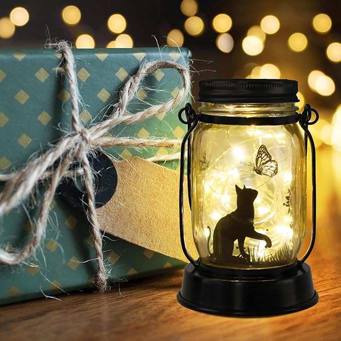 Cat Solar Lanterns Cat Gifts for Women Men Cat Lovers Gifts Hanging Cat Lanterns with Stake for Yard Lawn Garden Decor Black Cat Lantern Torches - Bloomnest