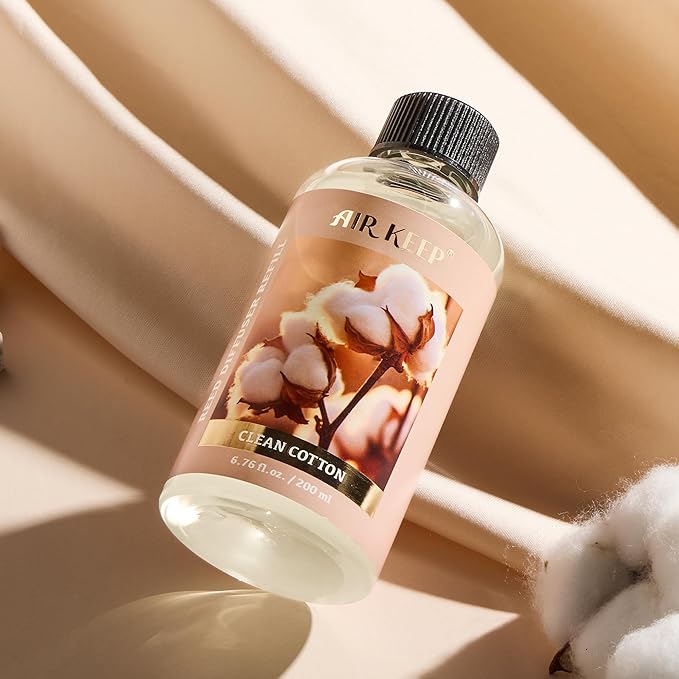 Airkeep Reed Diffuser Oil Refill with Diffuser Sticks, 6.76 Fl Oz(200ml) Clean Cotton Scented Oils, Aroma Therapy, Home Fragrance & Air Freshener, Office Décor, Decoration - Bloomnest