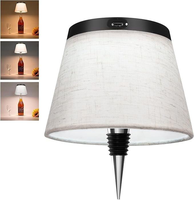 2025 New Bottle Lamp - LED Bottle Lights for Liquor & Wine Bottles, Cordless Lampshade, Whiskey Bottle Top Light, Bottle Stopper Night Light Kit, Beige Fabric - Bloomnest