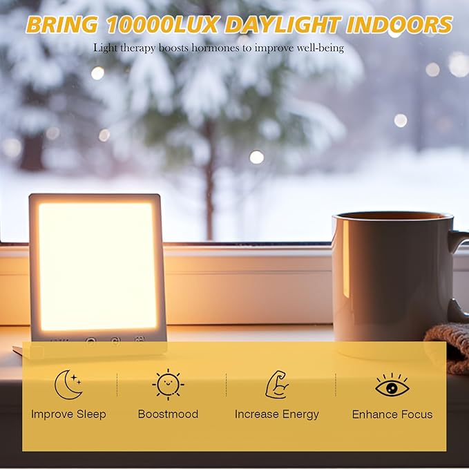 Sun Light Therapy Lamp with Red Light - 10000 Lux LED Sun Light Therapy Lamp for Face, Improving Mood, Energy, Sleep & Skin Care, with 4 Light Modes & 5 Brightness Levels, Timer, UV-Free Bloomnest