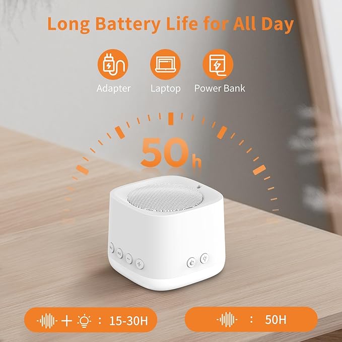 Portable Sound Machine for Sleep, Mini Travel White Noise Sound Machine with Amber Night Light, Long-Lasting Power, 16 Soothing Sounds, Memory, Timer for Adults Baby Office Privacy, Hotel - Bloomnest