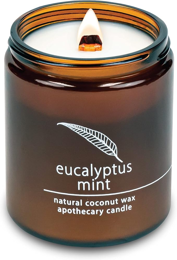 Hemlock Park Crackling Wood Wick Candle Handcrafted with Natural Coconut Wax (Standard 8 oz, Eucalyptus Mint) - Bloomnest